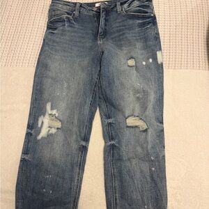 Mom Co Boutique Distressed Mid Wash Blue Denim Jeans